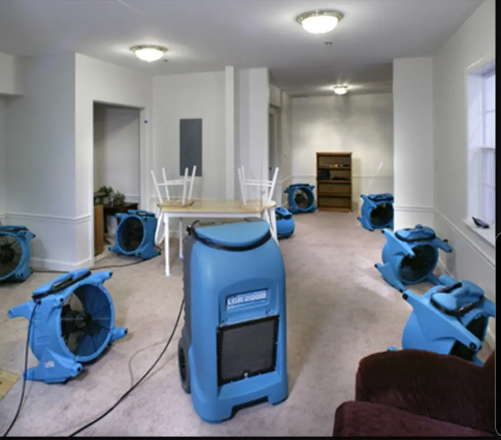 Air movers and dehumidifier setup for Water Extraction & Removal in South Park